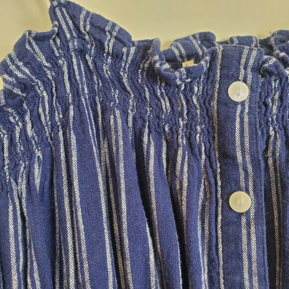 Universal Thread Navy White Striped Smocked Linen Blend Midi Dress W's Large - Picture 8 of 11